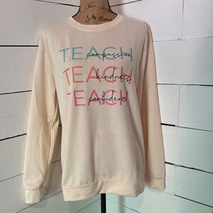 Cream Graphic Teacher Sweatshirt with Multicolor Text